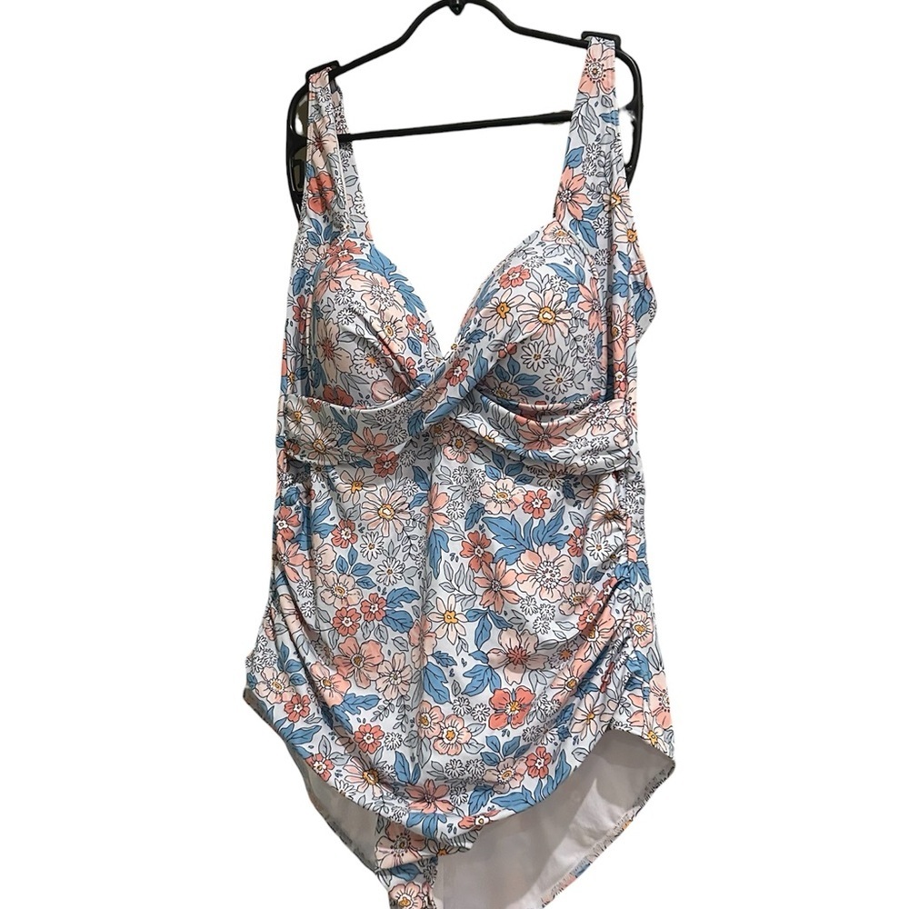 EOMENIE Floral One‑Piece Swimsuit – 2XL – Supportive, Ruched
